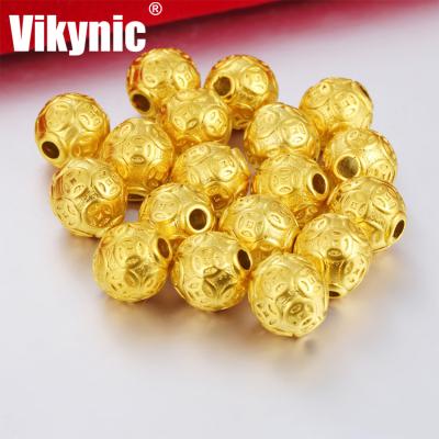 China Religious Gold Plated Copper 3D Coin Beads Loose Beads Feng Shui Bracelet Accessories Pixiu Bracelet Accessories for sale