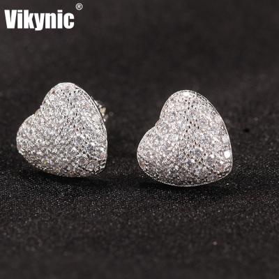 China Luxury Hiphop Hip Hop Heart Fully 925 Sterling Silver Cubic Zirconia Stud Earrings Iced Out Stud Earrings Zircon Earrings for sale