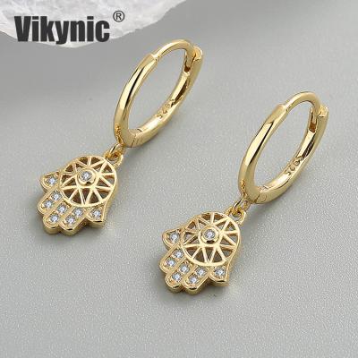 China Hiphop 18K Gold Row Star Pentagon Earrings Palm Design Metal Magic Three-Dimensional Wind Inlaid Zircon Earrings for sale