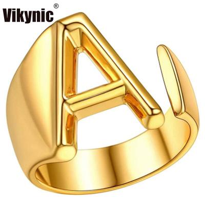 China 2021 TRENDY Adjustable Fashion Alphabet Initial Open Ring 18k Gold Plated Gold Filled Letter Brass Ring for sale