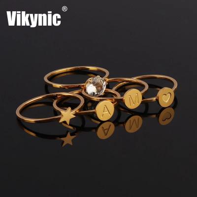 China 2021 TRENDY Fashion 18k Gold Plated Stainless Steel Letter Ring A-Z Initial Anillos Mujer Alphabet Ring for sale