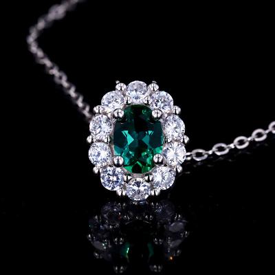 China CLASSIC Green Egg Shaped 1 Carat Emerald 1 Carat White Gold 925 Female Pendant Silver Inlaid Fine Jewelry for sale