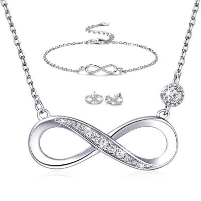 China 2021 designer jewelry maids s925 fine wedding infinity necklace jewelry sets real eight earring bracelet romantic silver women for sale