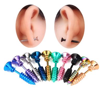 China 2021 Hiphop Top Selling Multicolor Stainless Steel Screw Piercing Ear Studs Ear Piercing Jewelry for sale