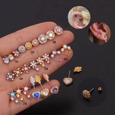 China 2021 New Fashion Hiphop Jewelry Stainless Steel Bar CZ Zircon Tragus Ear Piercing Studs Piercing Jewelry Earring for sale