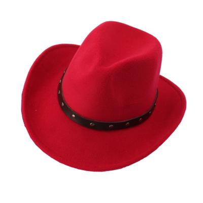 China Hemming British Retro Jazz Style Custom Made Unisex Fashion British Women's Western Wide Brim Edge Rivet Belt Felt Cowboy Hats for sale