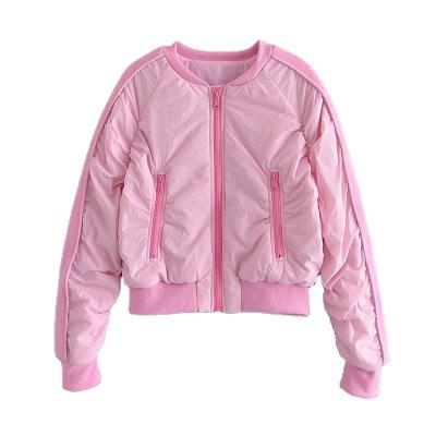 China Autumn And Winter Ladies Pleated Breathable Casual Cotton Pilot Solid Color Thick Stripper Jacket for sale