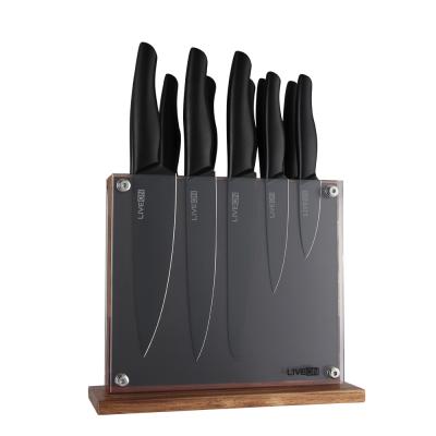 China Viable Professional Hollow Oxide Blade Stainless Steel Kitchen Knife Set Black Handle 12 Pcs for sale