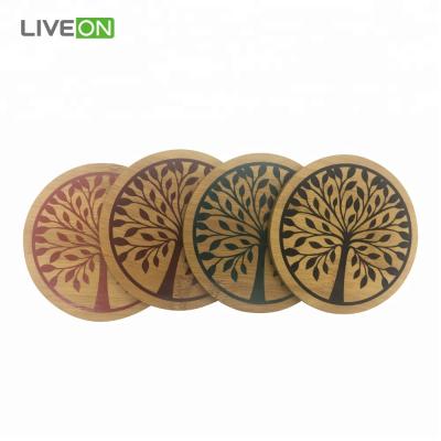 China 4Pcs Tea or Sustainable Drink Round Bamboo Coaster Set for sale