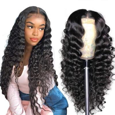 China Wholesale Cheap Deep Curly Wig Deep Wave ZSF Virgin Human Hair Wig 4*4 Lace Closure Wig Deep Curly Raw Cuticle Aligned Brazilian Hair Wigs for sale