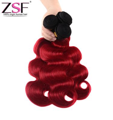 China Wholesale Ombre Body Wave Hair Extension Two Tone1B Red Color Bundles And Indian Lace Headbands Virgin Cuticle Aligned Body Wave Hair for sale