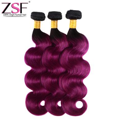 China Body Wave ZSF Ombre Brazilian Hair Weave Bundles 2 Tone 1B Color Hair Purple Virgin Cuticle Aligned Hair for sale