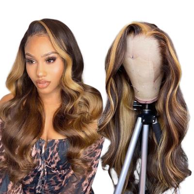 China Body Wave ZSF Highlight Piano 4/27 Body Wave 30 Inch Lace Front Wigs 13X4 Transparent Lace Front Wigs Brazilian Virgin Hair Lace Closure Wigs for sale