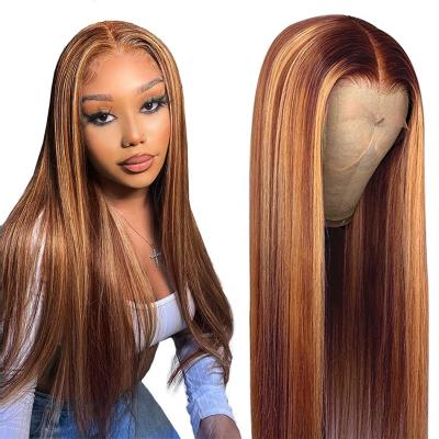 China ZSF Silky Straight Wave Hair Wigs Wholesale 4/27# Piano Color Brazilian Virgin Silky Straight Hair Lace Closure Wigs For Black Women for sale