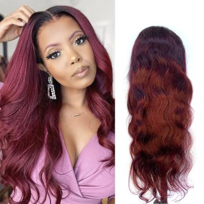 China Wholesale Body Wave ZSF 1B 99j Color Red Hair Burgundy Body Wave Lace Front Wig Brazilian Virgin Hair With Baby Hair for sale