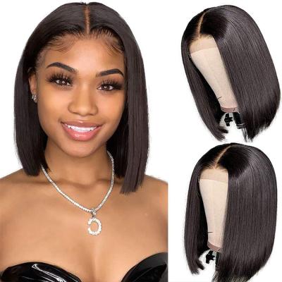 China ZSF Short Bob Lace Wigs Wholesale Brazilian Virgin Hair Silky Straight Wig 5*5 Lace Closure Wig For Black Women for sale