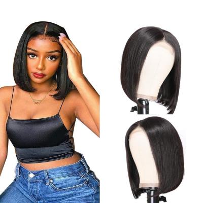 China ZSF Short Bob Lace Wigs Wholesale Brazilian Virgin Hair Silky Straight Wig 5*5 Lace Closure Wig For Black Women for sale