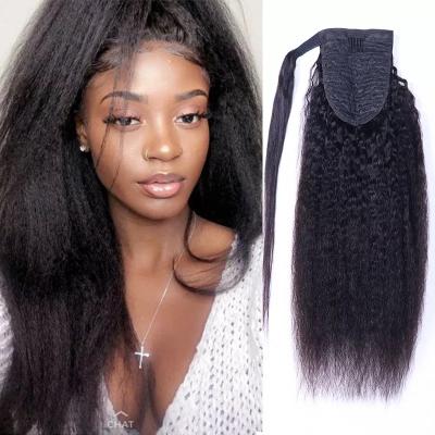 China 100% Brazilian Straight Curly Hair Ponytail Hair Wholesale Straight Curly Wrap Around Ponytail With Clips In For Black Women for sale