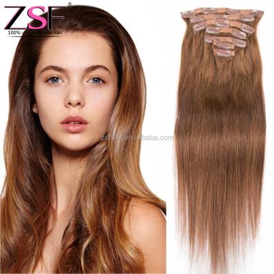 China Wholesale Silky Straight Brazilian Hair 100% Mozambique Wave #6 Remy Human Hair Extensions Light Brown Clip In Hair for sale