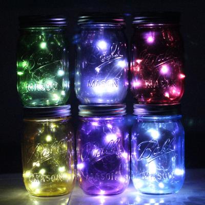 China Outdoor Waterproof Colorful Glass Mason Bottle Lamp Solar Garden Lamp Sun Can Moonlight Box Bright Mason Can Yard Lamp for sale