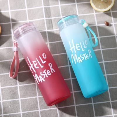 China Manufacturer Wholesale Custom Logo Summer Outside Frosted Drinking Viable Colored Glass Water Bottle for sale