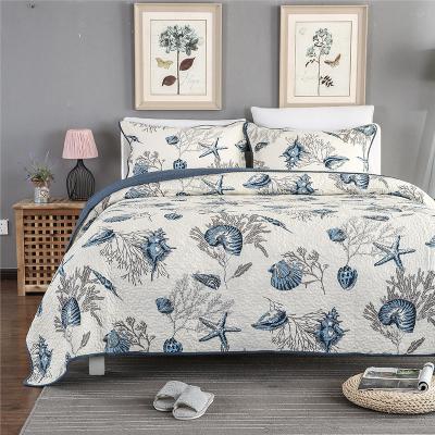 China Home Sea Theme Printed Conch Cotton Fabric Quilted Bedspread Comforter for sale