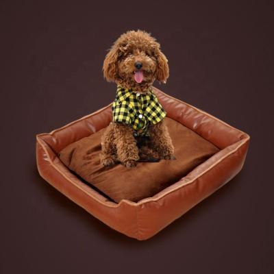 China Sustainable Luxury Leather Non Slip Bed For Pet Supply Square Pet Bed for sale