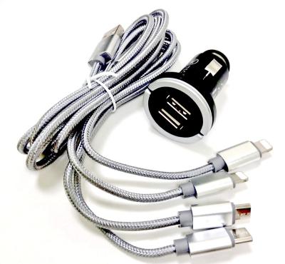 China Mobile Phone 4 in 1 Car Nylon USB Data Charging Cable for sale