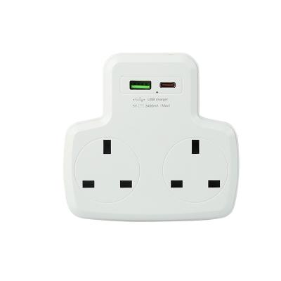 China Dual Power Plug Adapter Residential / General Purpose UK Smart Adapter 2 USB Way 3 Pin Adapter With Type C 13A for sale