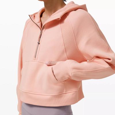 China Womens Breathable Spring Sports Wear Cotton Half Zipper Hoodies With Ribbed Edge for sale