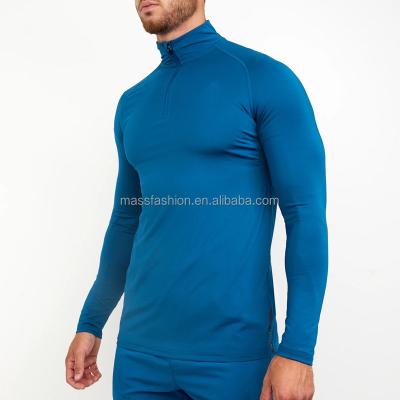 China Anti-Wrinkle T-shirt Blue Loose Single Winter Long Sleeve Zipper Placket Back Block Tees For Man Sport Wear for sale