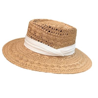 China High quality factory pure handmade sun visor ventilate straw top hat with sliver summer simple top hats for sale