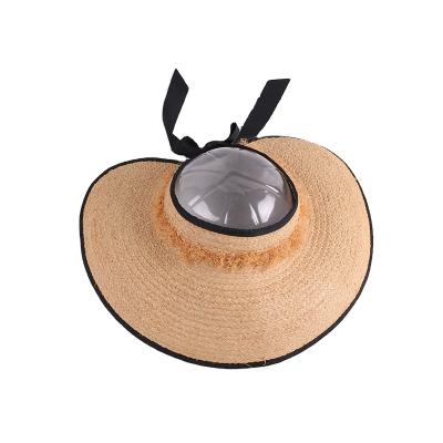 China Wholesale High Quality Cavity Brim Raffia Handmade Wide Brim Visor Hats Straw Hat With Foldable Ribbon for sale