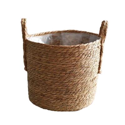 China Wholesale Sustainable Handmade Straw Woven Flower Rustic Potted Plant Storage Baskets For Decoration for sale