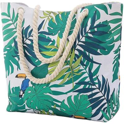 China High Quality Factory Green Leaves Canvas Beach Bag Large Capacity Personalized Casual Women Handbag for sale