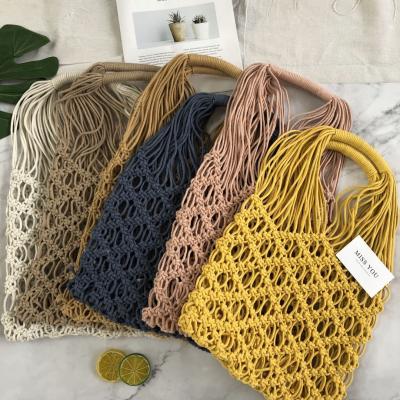 China High Quality OEM Vintage Solid Color Tote Lady Women's Tassel Fashion Macrame Cavity Handbags Custom Made for sale