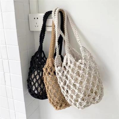 China New Women's Summer Hand Knitted Mesh Net Handbag Hollow Cotton Beach Shoulder Bags High Quality for sale