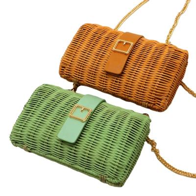 China Factory direct high quality square chain sling rattan bags custom made Bali woven women shoulder handbags for sale