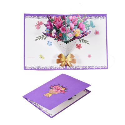 China Europe High Quality Wholesale 3D Pop Up Paper Flower Cards Mom Mother's Day Gift Idea Flower Greeting Cards for sale