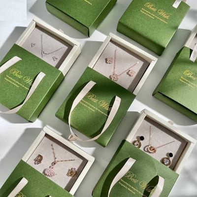 China Eco-friendly Logo Luxury Drawer Jewelry Packaging Paper Jewelry Gift Box Custom Slider Sliding Ring Necklace Set Box With Handle for sale