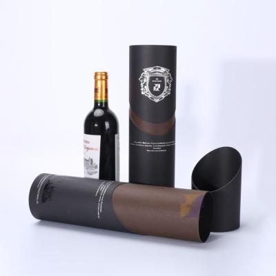 China Recycled Materials Recycled Luxury Customized Printing EVA Inside Black Cardboard Round Paper Tube Packaging For Whiskey Wine Water Bottle Gift Box for sale