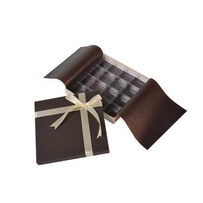 China Luxury Handmade Empty Fancy Cardboard Gift Rigid Paper Packaging 2 Pieces Chocolate Box With Ribbon Closure for sale