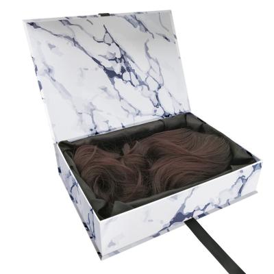 China Reused Custom Materials OEM Seller Logo Luxury Ribbon Magnetic Hair Full Wig Satin Extension Wig Packaging Box for sale