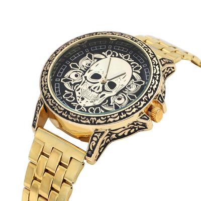 China Big Dial Men's Gold Skull Lion Tiger Men's Stainless Steel Gold Band Business Luxury Quartz Military Watch Watches Male Clock for sale