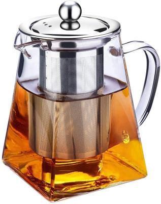 China Sustainable Clear Glass Teapot with Infuser Tea Strainer Pot Stainless Steel in Square Shape Teapot with Infusers for Loose Tea and Coffee for sale