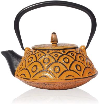 China Sustainable Orange Kasumi Cast Iron Teapot, 800ml, Japanese Style Teapot, Tetsubin Infuser Kettle for sale