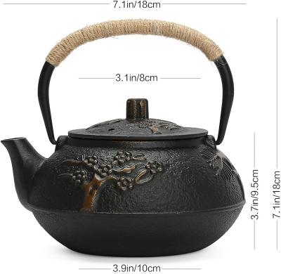 China Sustainable Japanese Tea Kettle Cast Iron Teapot Infuser Strainer Set Chinese Leaf Pattern with Stainless Steel Filter 30oz/0.9L for sale