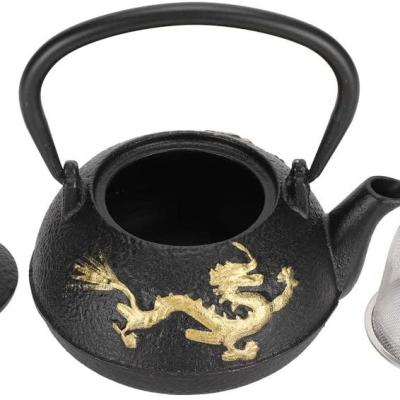 China Stovetop Sustainable Tea Kettle, Cast Iron Teapot with Infuser for Loose Leaf Gold Dragon Pattern Desktop for sale