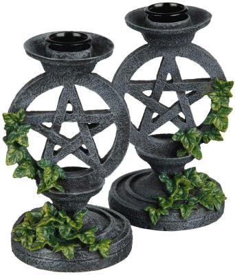 China Starry Pentagon Candlesticks Candle Holder 17cm Aged Gray 13.4cm for sale