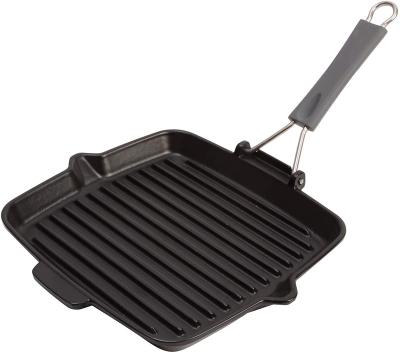 China Sustainable cast iron saucepan with silicone handle, suitable for induction, square 24 cm, black for sale